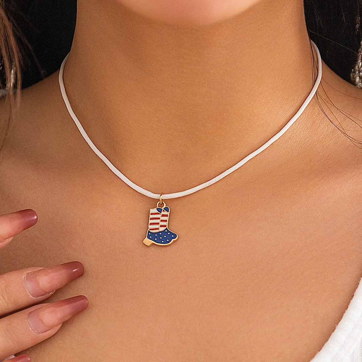 Minimalist American Flag Element Pendant Wax Cord Necklace
