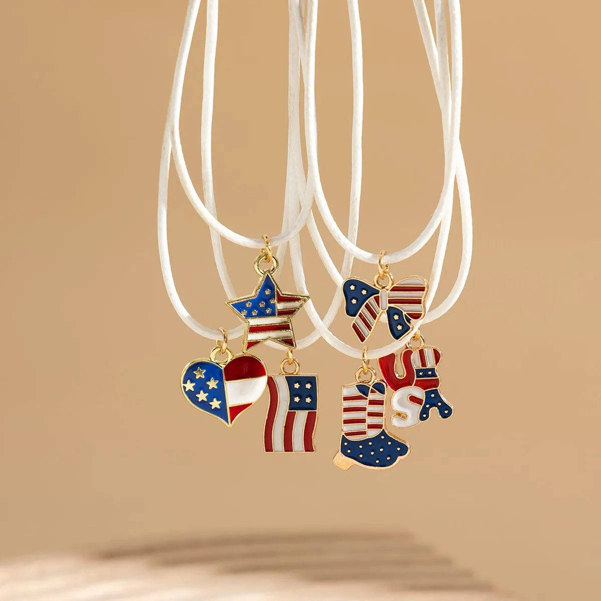 Minimalist American Flag Element Pendant Wax Cord Necklace