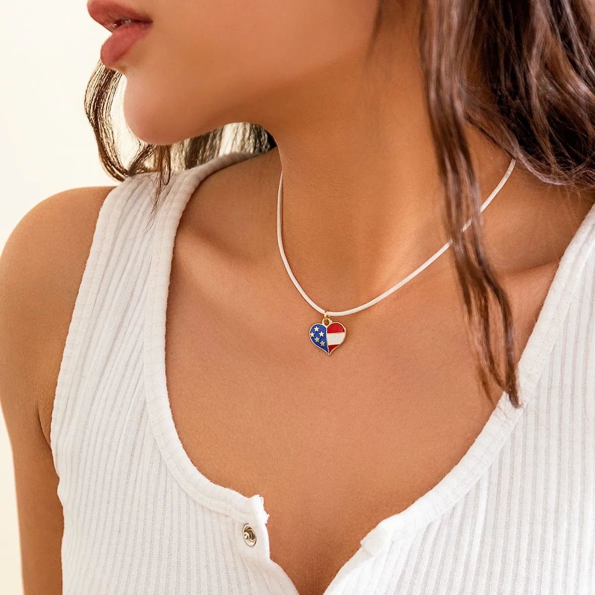 Minimalist American Flag Element Pendant Wax Cord Necklace