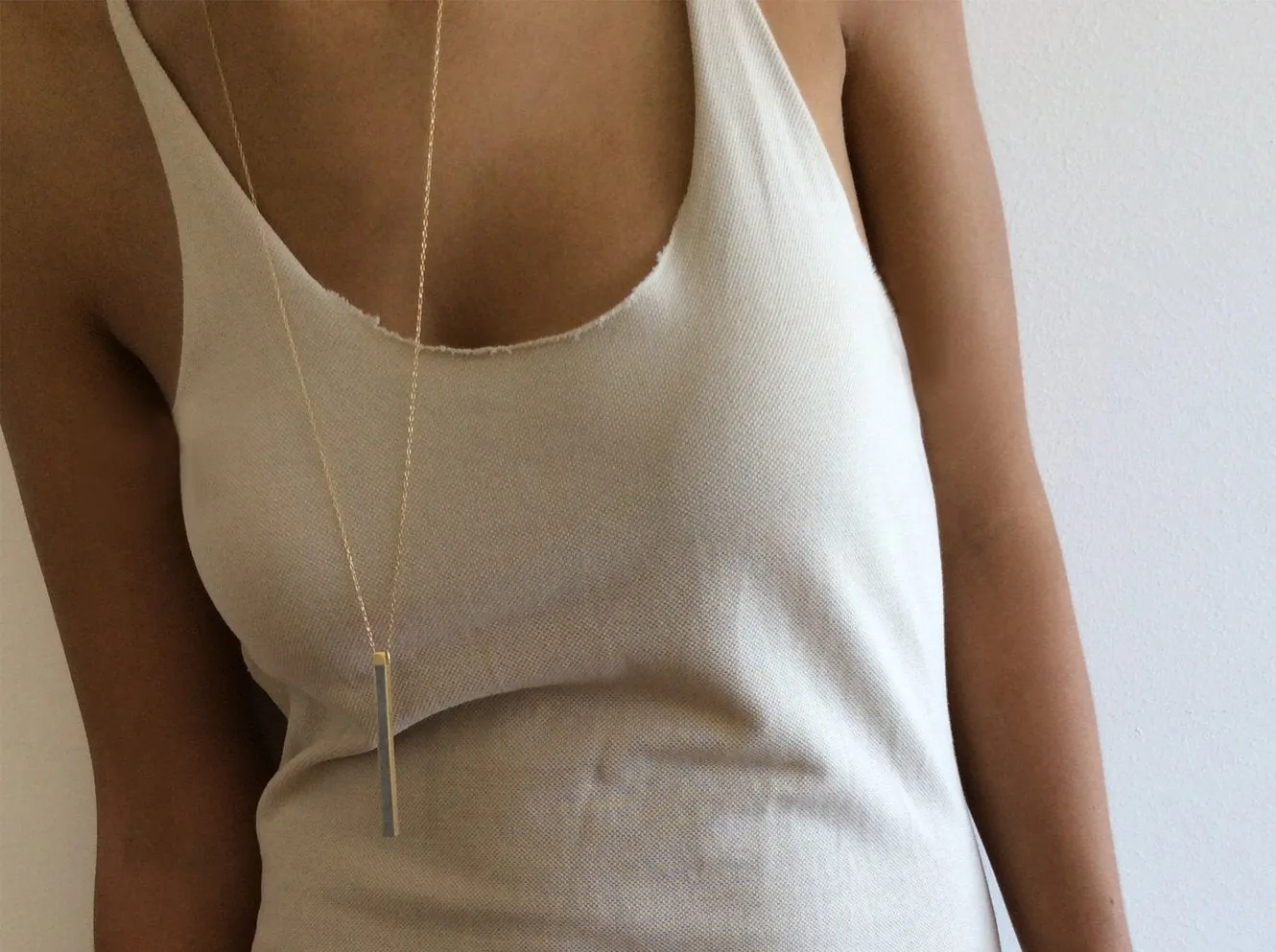 Minimalist Long Line Bar Gold & Concrete Necklace