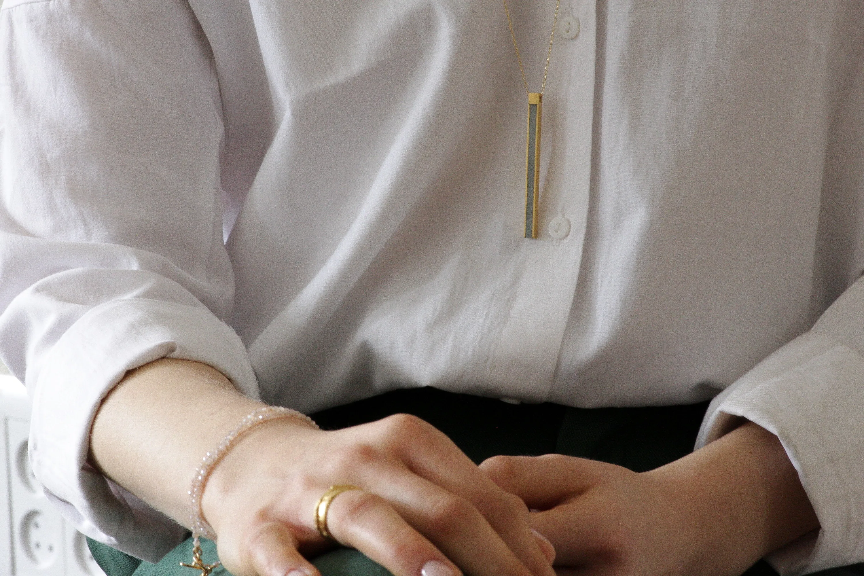 Minimalist Long Line Bar Gold & Concrete Necklace