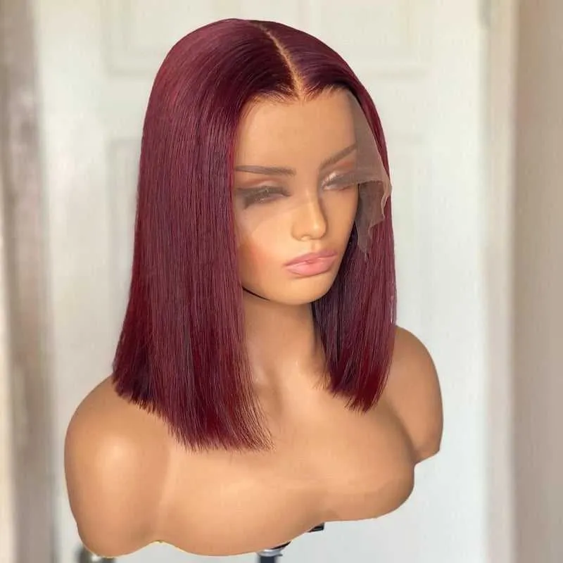 Minimalist Short Bob: Burgundy Red 13x4 Lace Wig Straight Human Hair