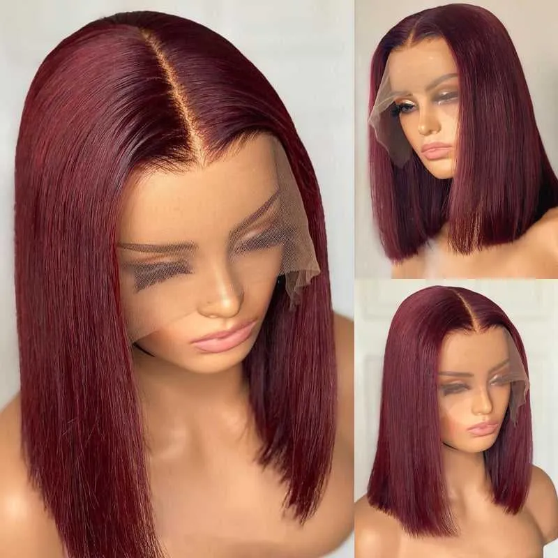 Minimalist Short Bob: Burgundy Red 13x4 Lace Wig Straight Human Hair