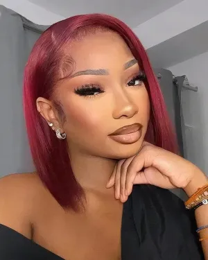 Minimalist Short Bob: Burgundy Red 13x4 Lace Wig Straight Human Hair
