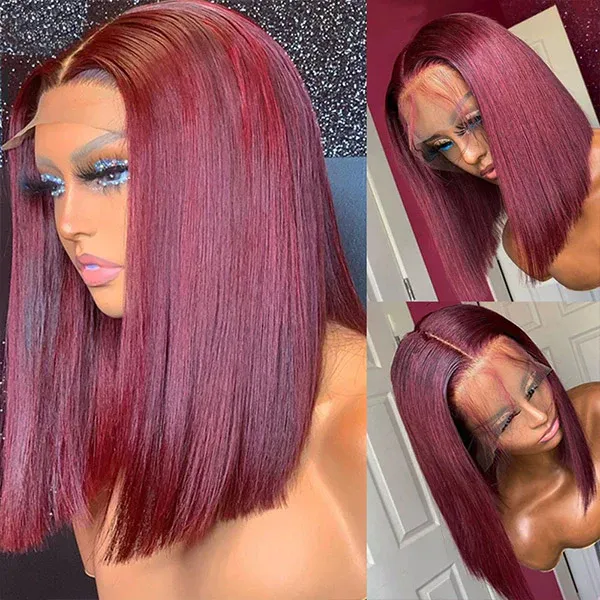 Minimalist Short Bob: Burgundy Red 13x4 Lace Wig Straight Human Hair