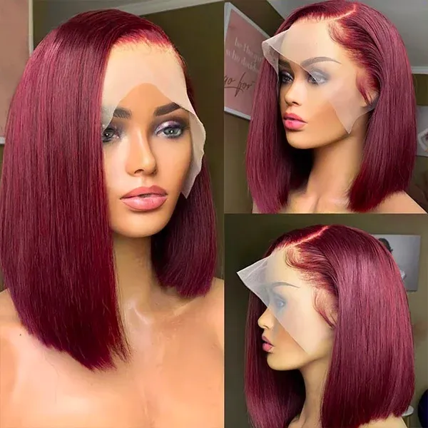 Minimalist Short Bob: Burgundy Red 13x4 Lace Wig Straight Human Hair