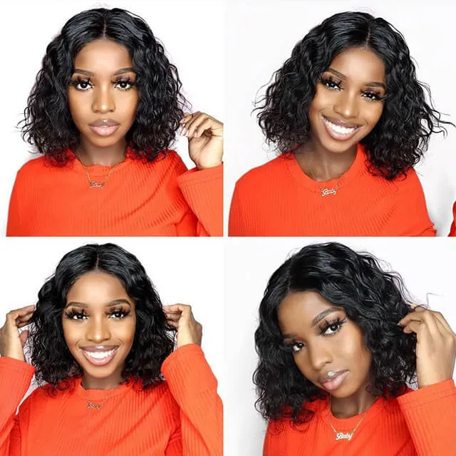 Minimalist Short Bob: Glueless T Part Lace Front Curly Wig Natural Black Human Hair