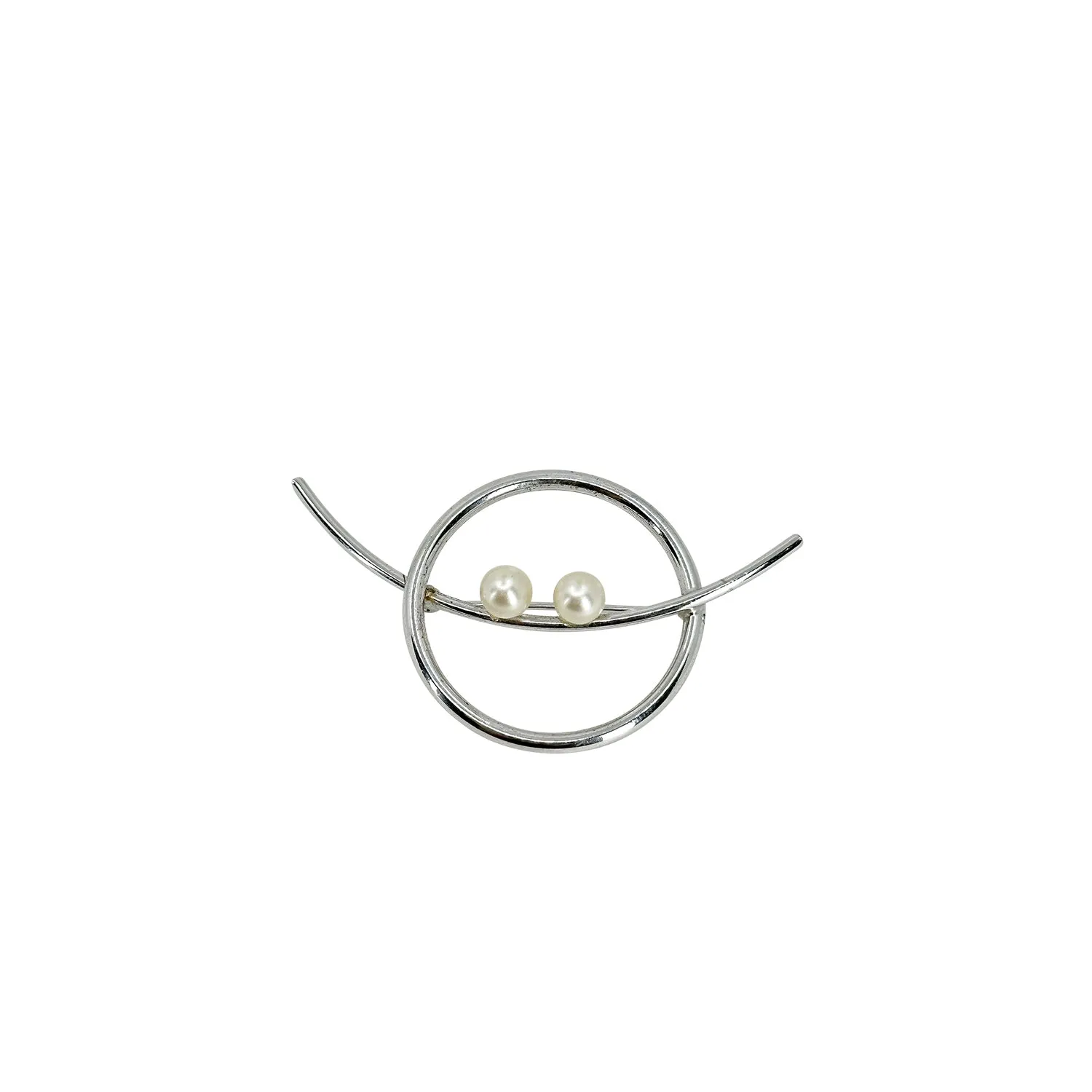 Modernist MCM Beau Vintage Japanese Saltwater Cultured Akoya Pearl Brooch- Sterling Silver