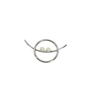 Modernist MCM Beau Vintage Japanese Saltwater Cultured Akoya Pearl Brooch- Sterling Silver