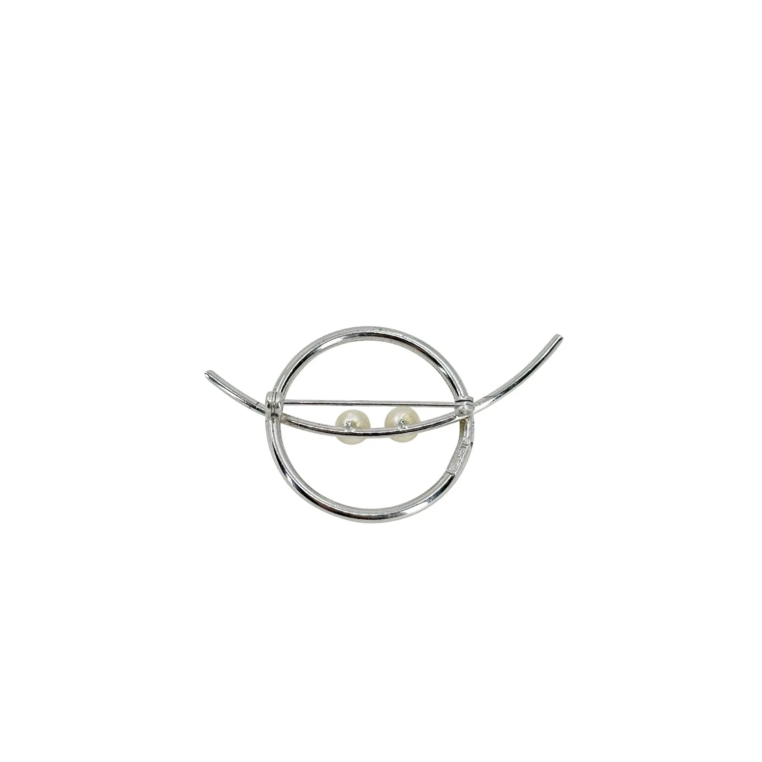 Modernist MCM Beau Vintage Japanese Saltwater Cultured Akoya Pearl Brooch- Sterling Silver