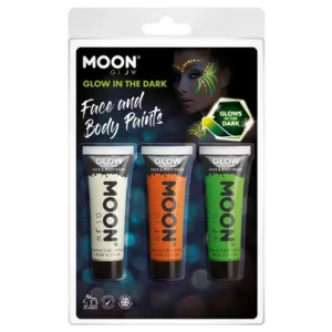 Moon Glow Glow In The Dark Face Paint, Invisible, Orange, Green