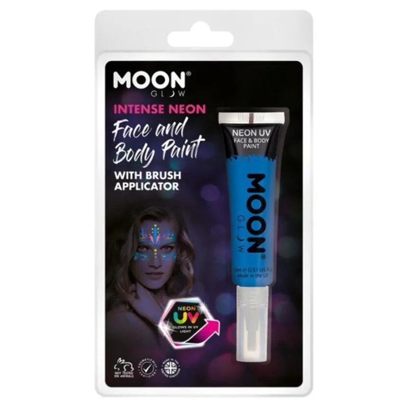 Moon Glow Intense Neon Uv Face Paint, Blue With Brush Applicator