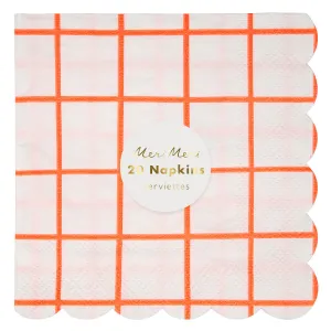 Neon Coral Grid Large Napkins