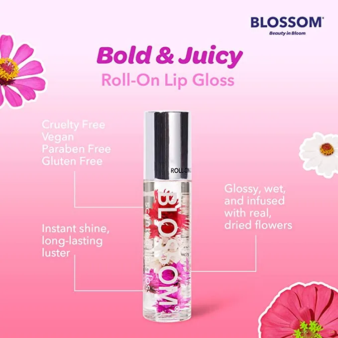 New Blossom Scented Roll on Lip Gloss, Infused with Real Flowers, Made in USA, 0.20 fl. oz./5.9ml, Strawberry/Banana