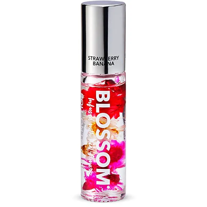 New Blossom Scented Roll on Lip Gloss, Infused with Real Flowers, Made in USA, 0.20 fl. oz./5.9ml, Strawberry/Banana
