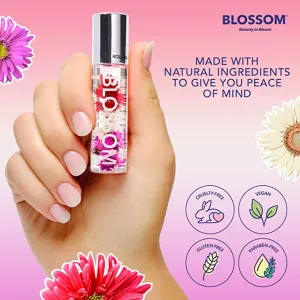 New Blossom Scented Roll on Lip Gloss, Infused with Real Flowers, Made in USA, 0.20 fl. oz./5.9ml, Strawberry/Banana