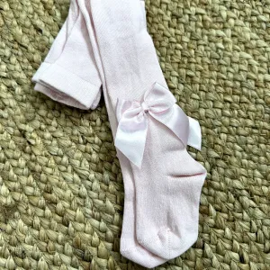 New In Meia Pata Baby Pink Satin Bow Tights