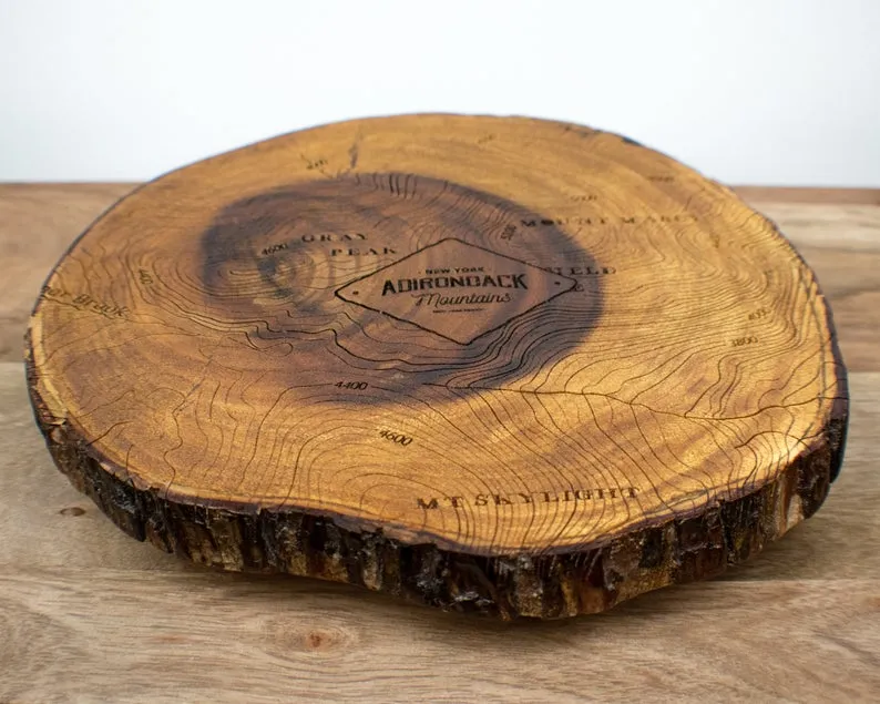 New York Adirondack Mountains Topographic Map Wood Serving Board