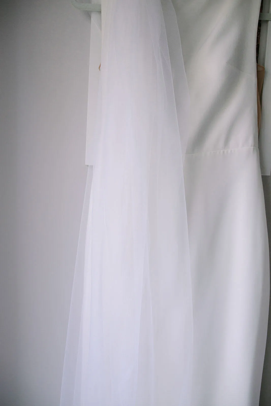 Off White Silk Cascade One Tier Wedding Veil in Chapel Length