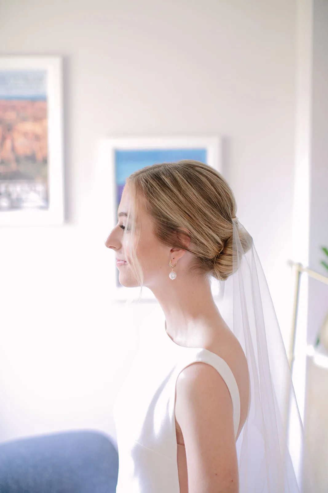 Off White Silk Cascade One Tier Wedding Veil in Chapel Length