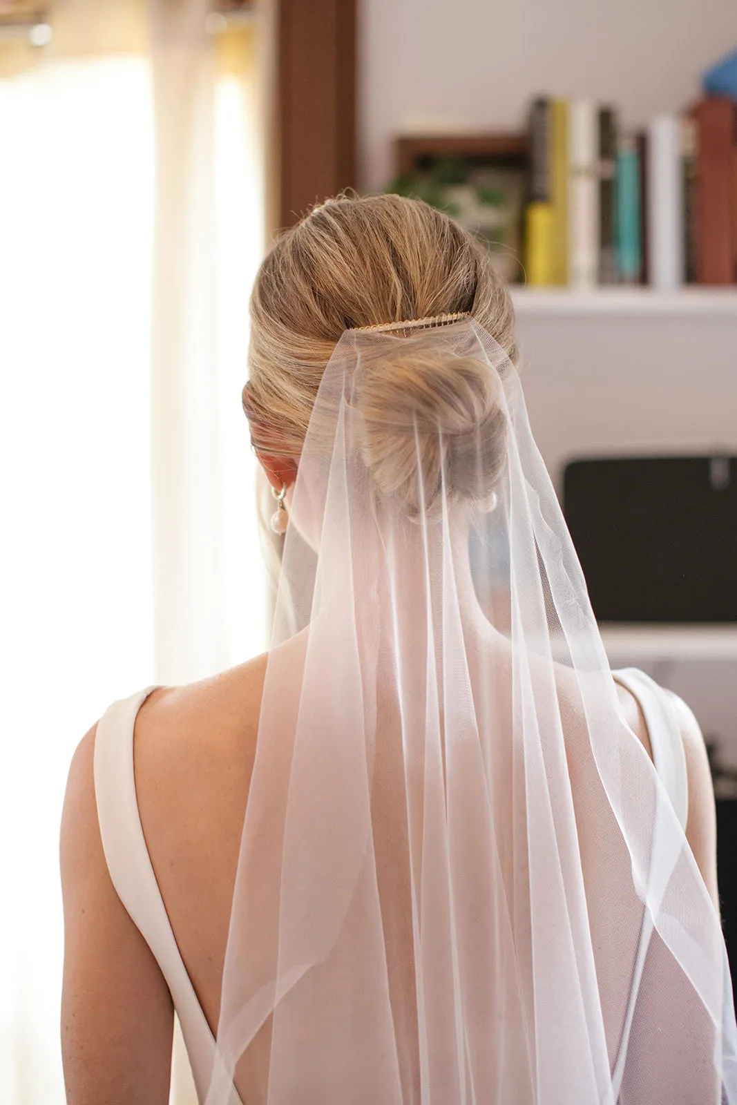 Off White Silk Cascade One Tier Wedding Veil in Chapel Length