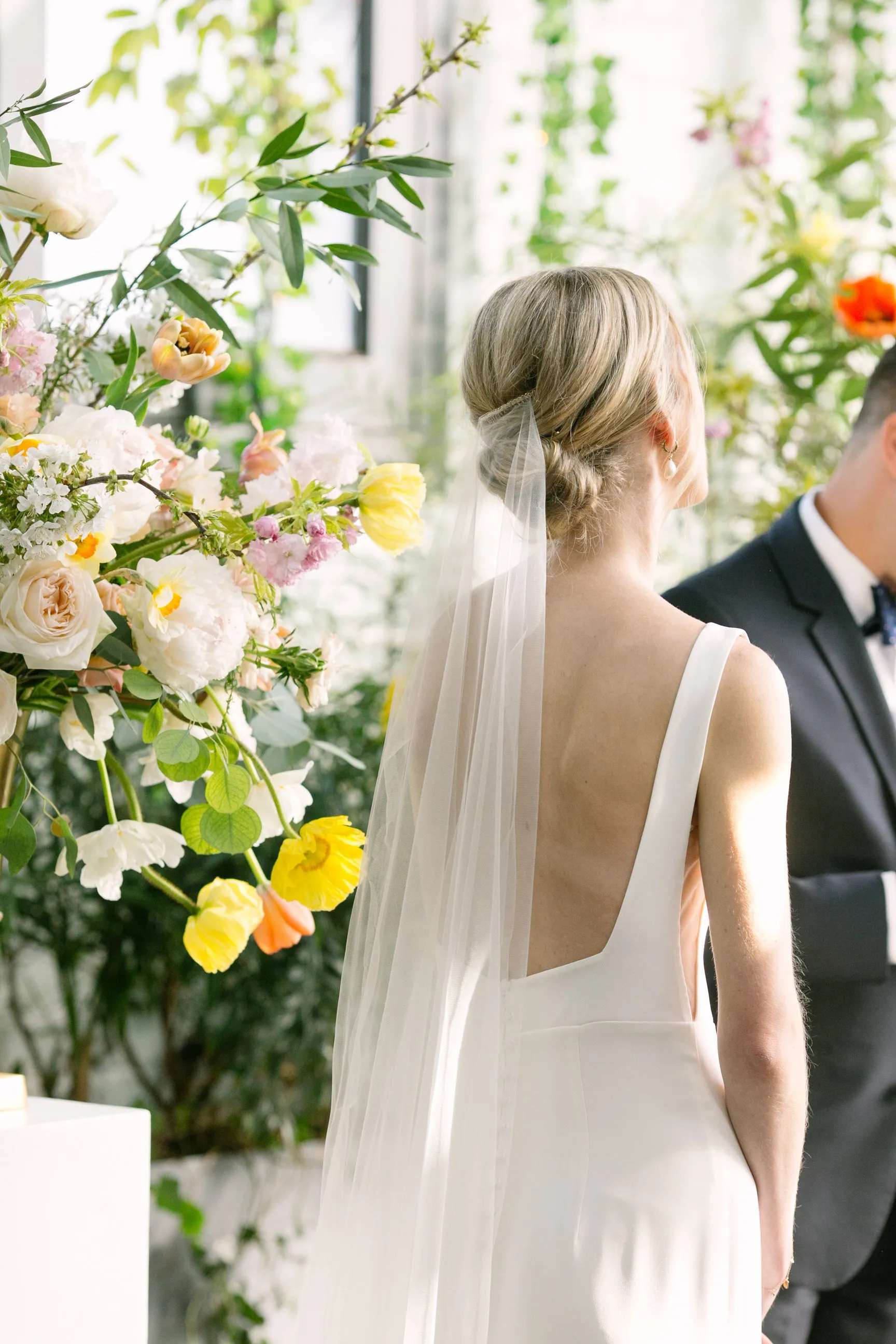 Off White Silk Cascade One Tier Wedding Veil in Chapel Length