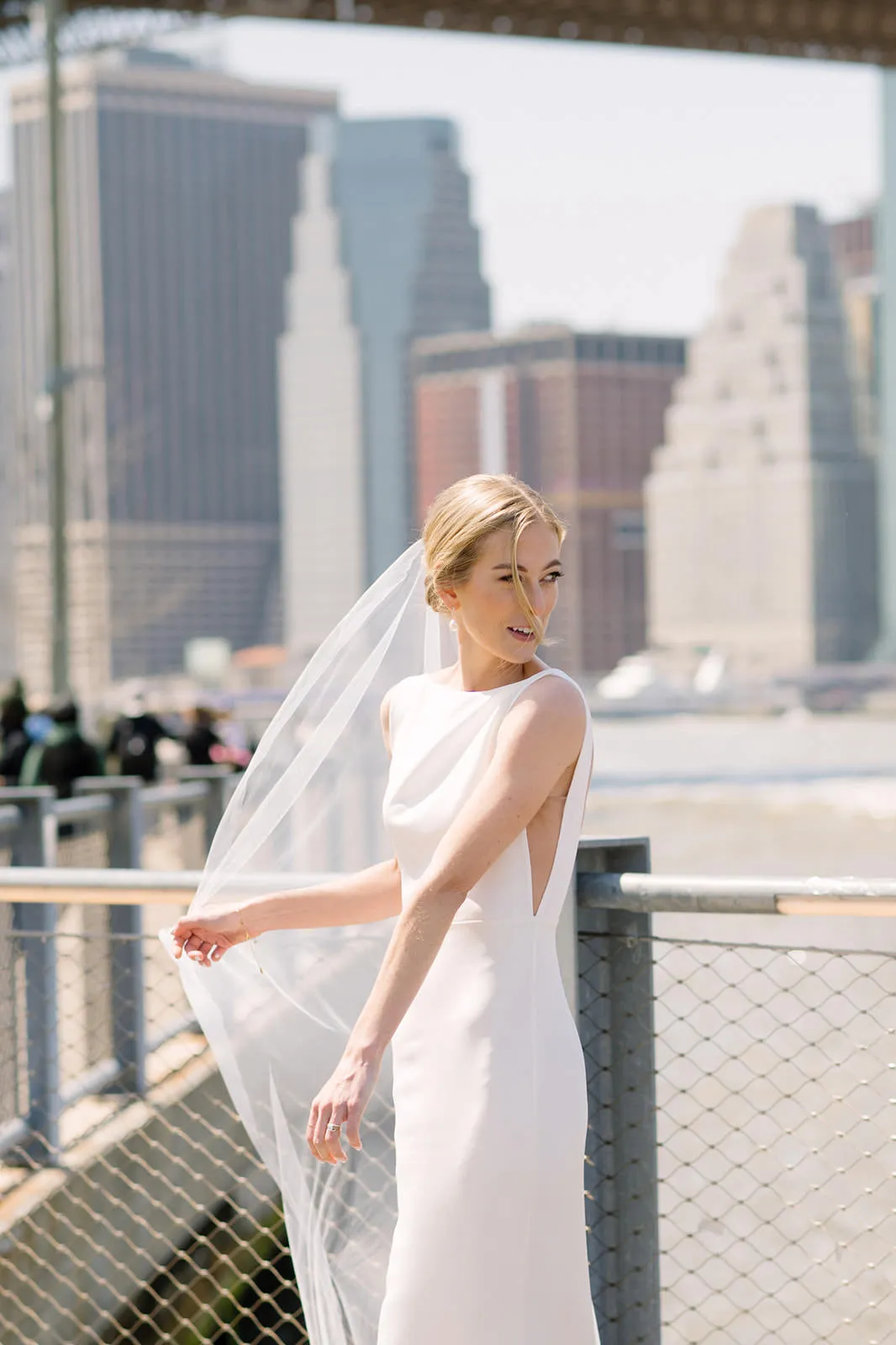 Off White Silk Cascade One Tier Wedding Veil in Chapel Length