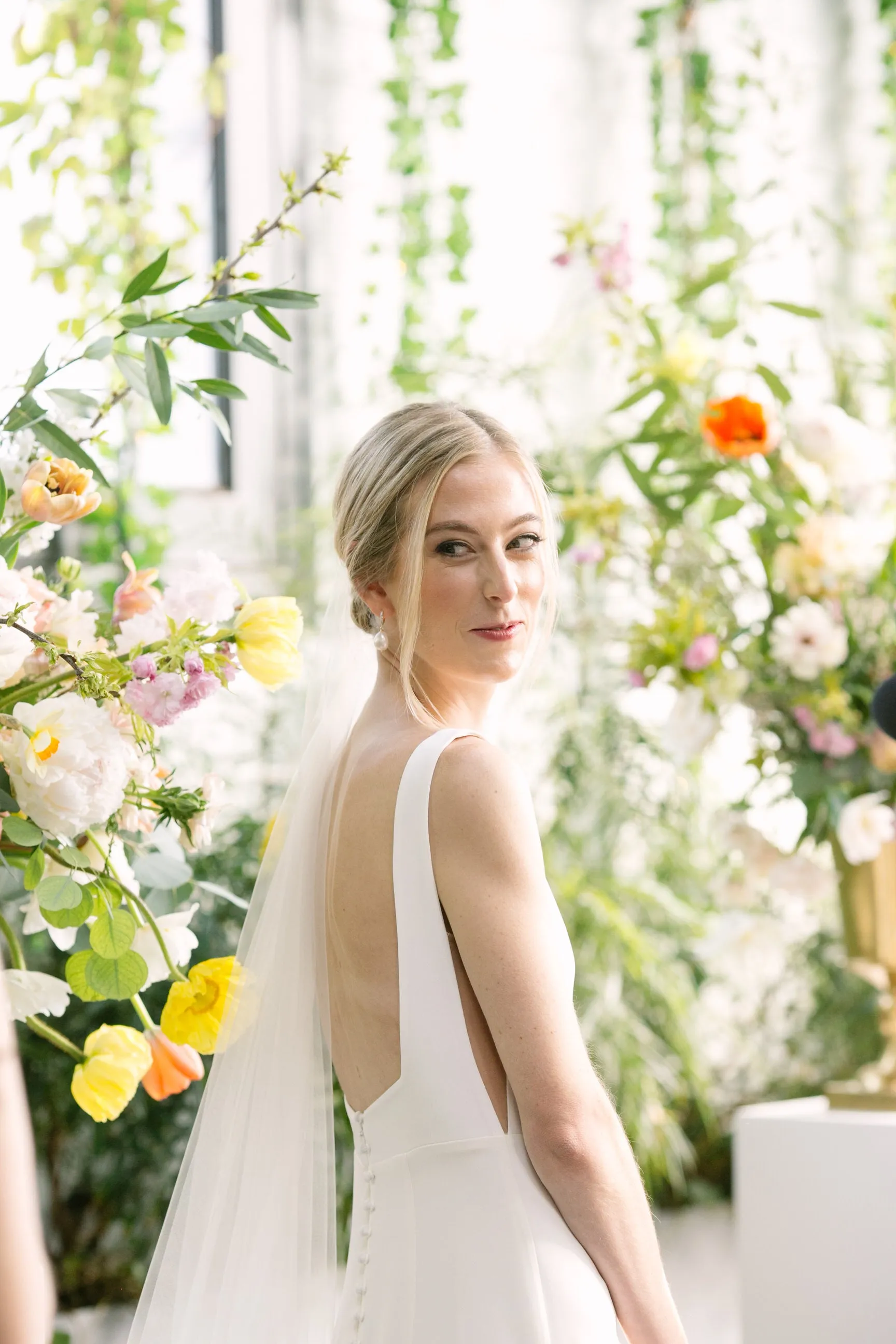 Off White Silk Cascade One Tier Wedding Veil in Chapel Length