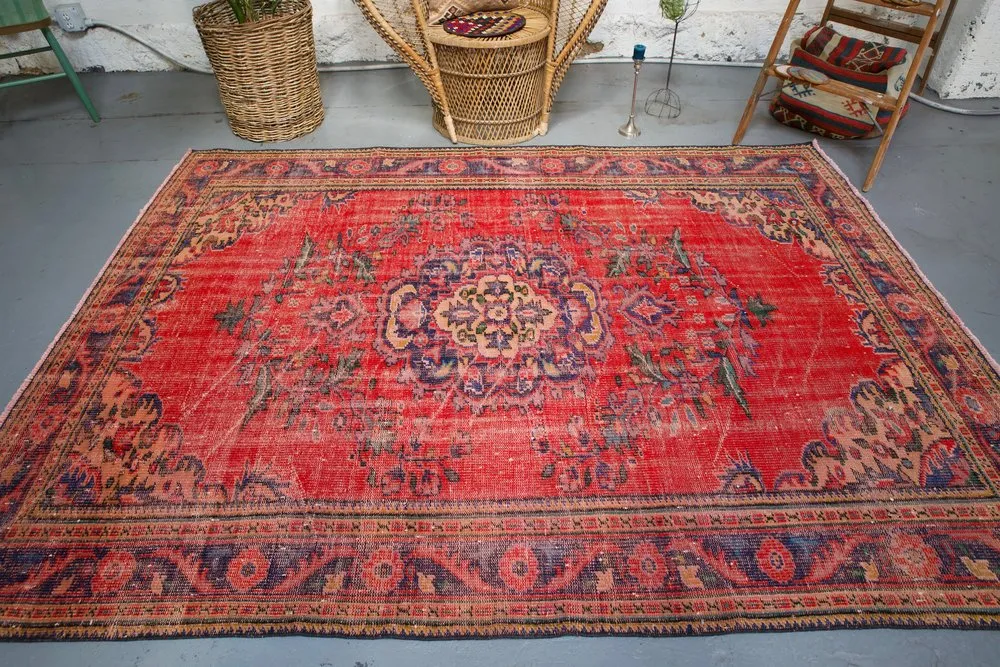 Old Demirci Oushak Rug 6.3ftx8.5ft