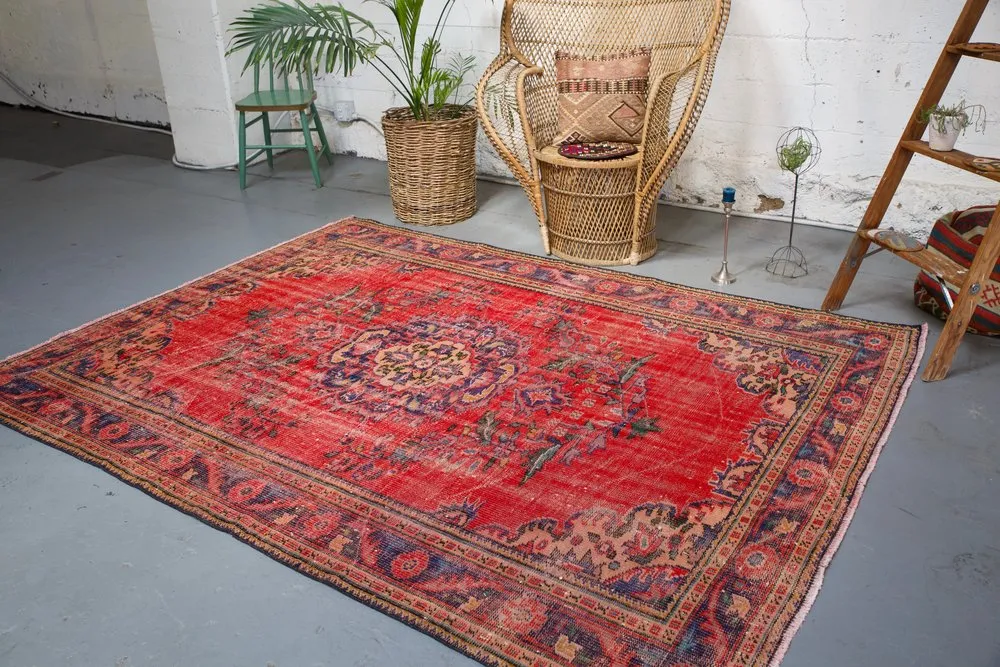 Old Demirci Oushak Rug 6.3ftx8.5ft