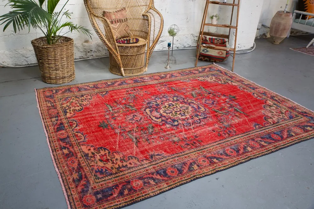 Old Demirci Oushak Rug 6.3ftx8.5ft