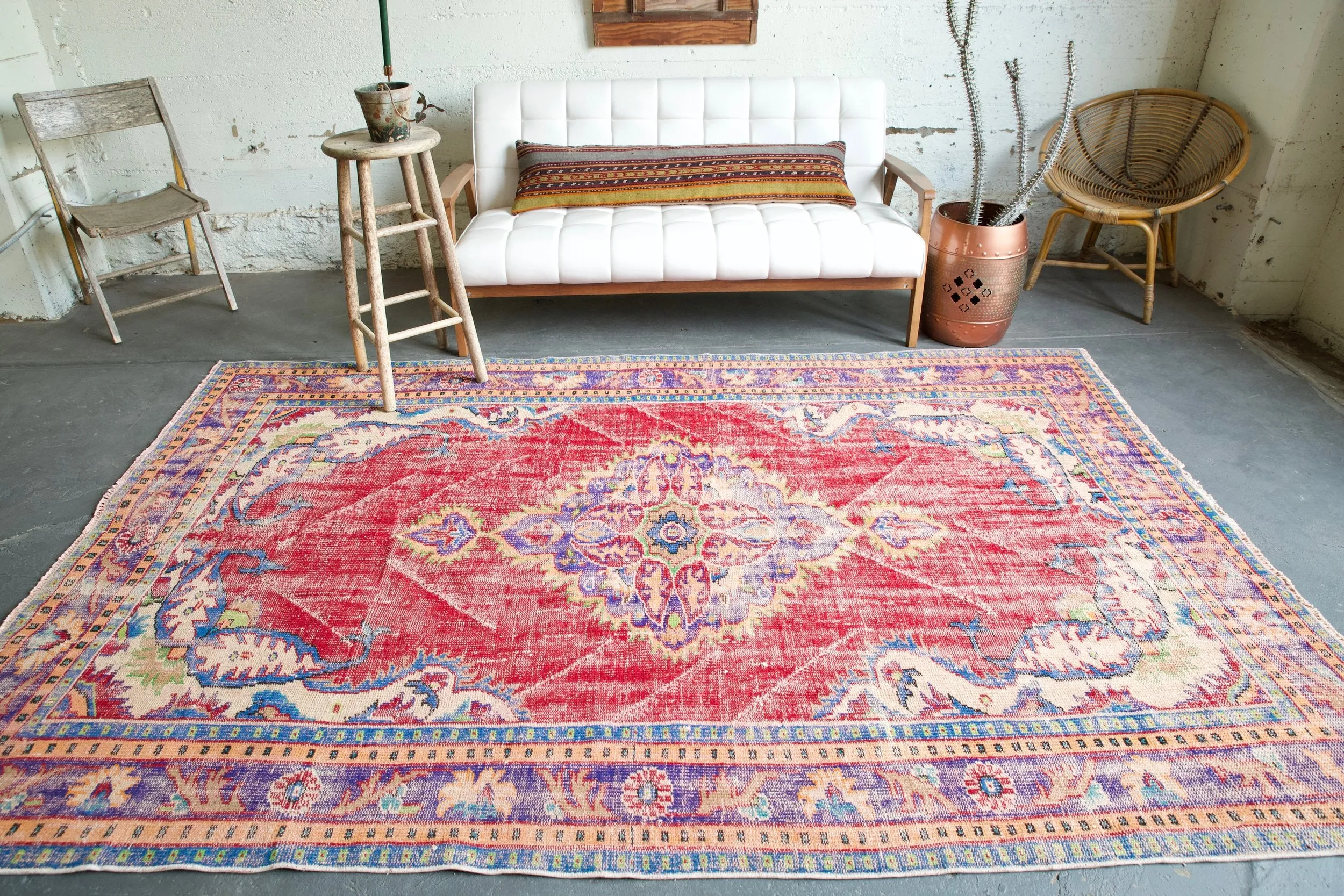 Old Demirci Oushak Rug 6.3ftx9.6ft