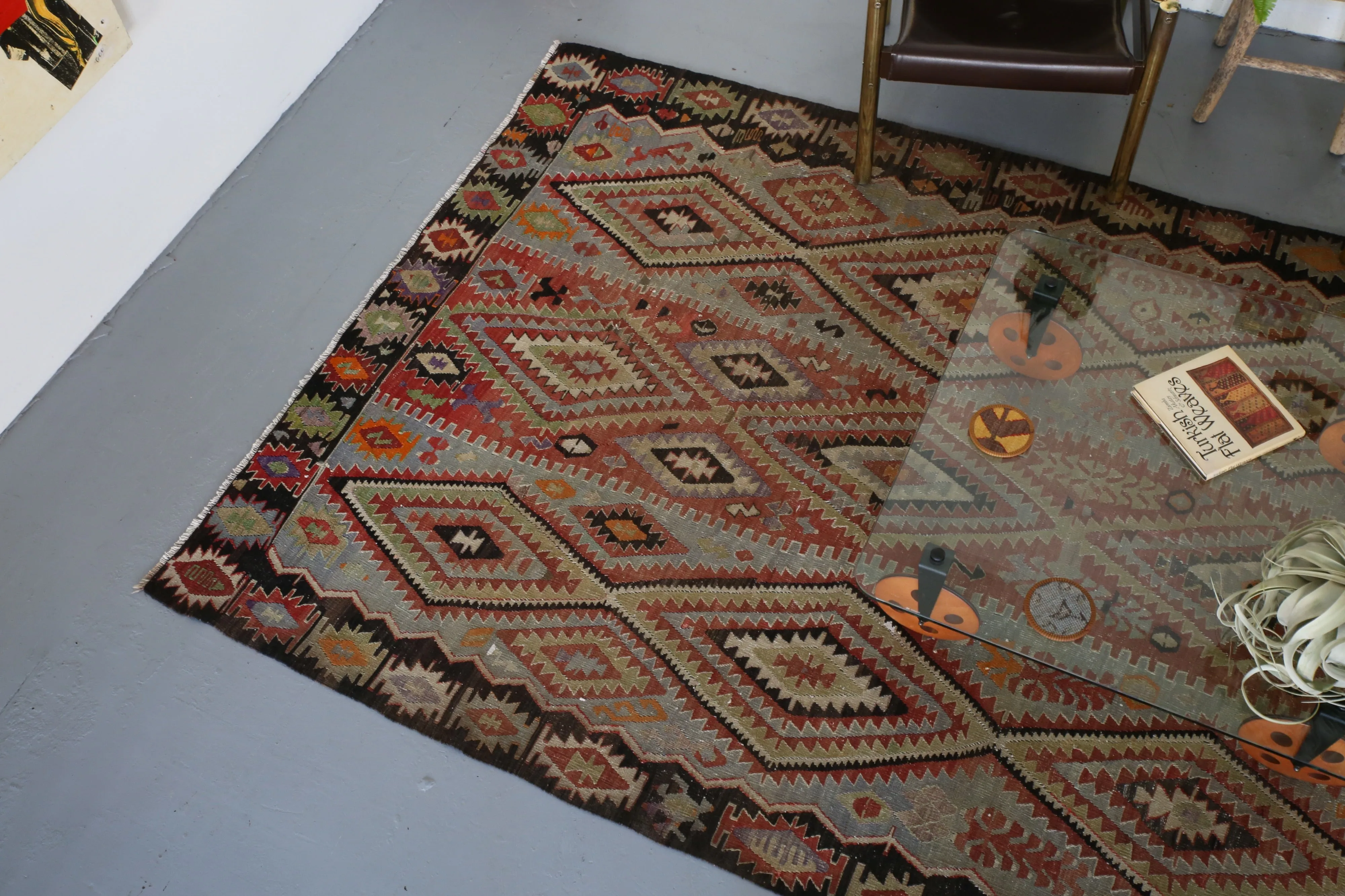 Old Turkish Oushak Esme Kilim Rug