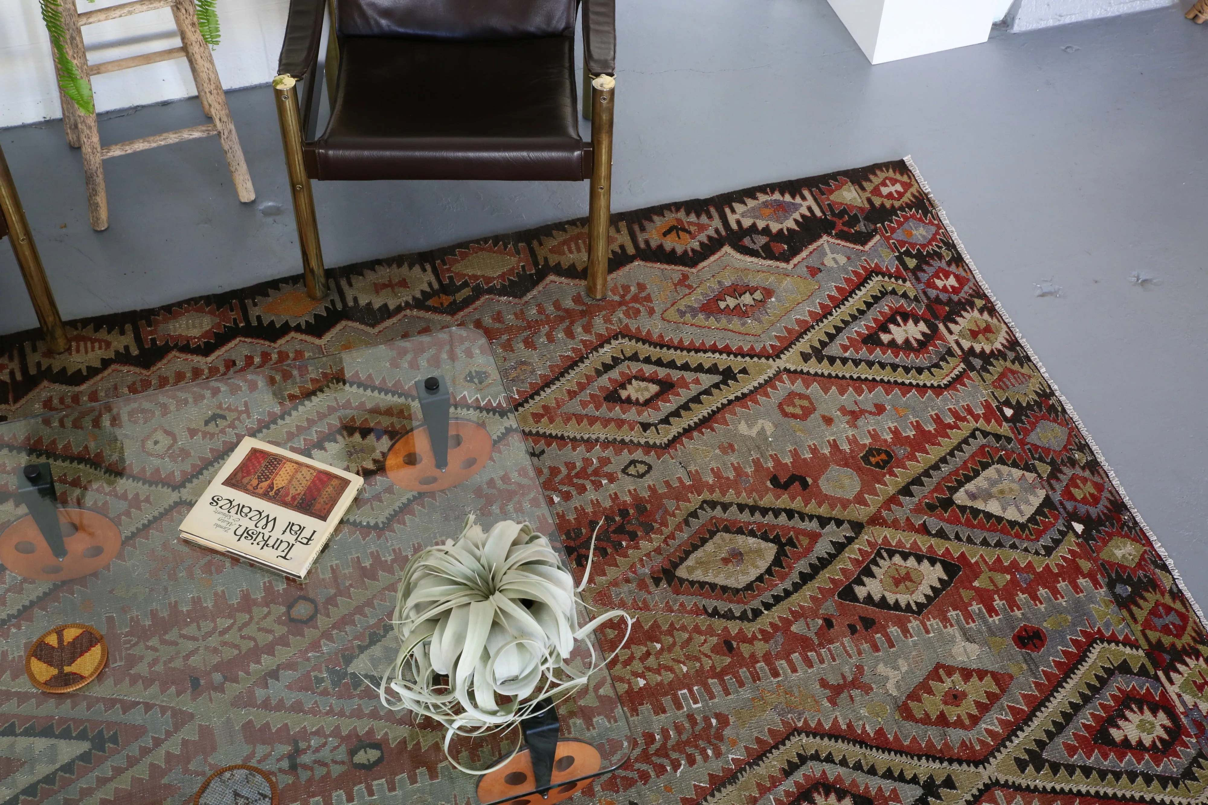 Old Turkish Oushak Esme Kilim Rug