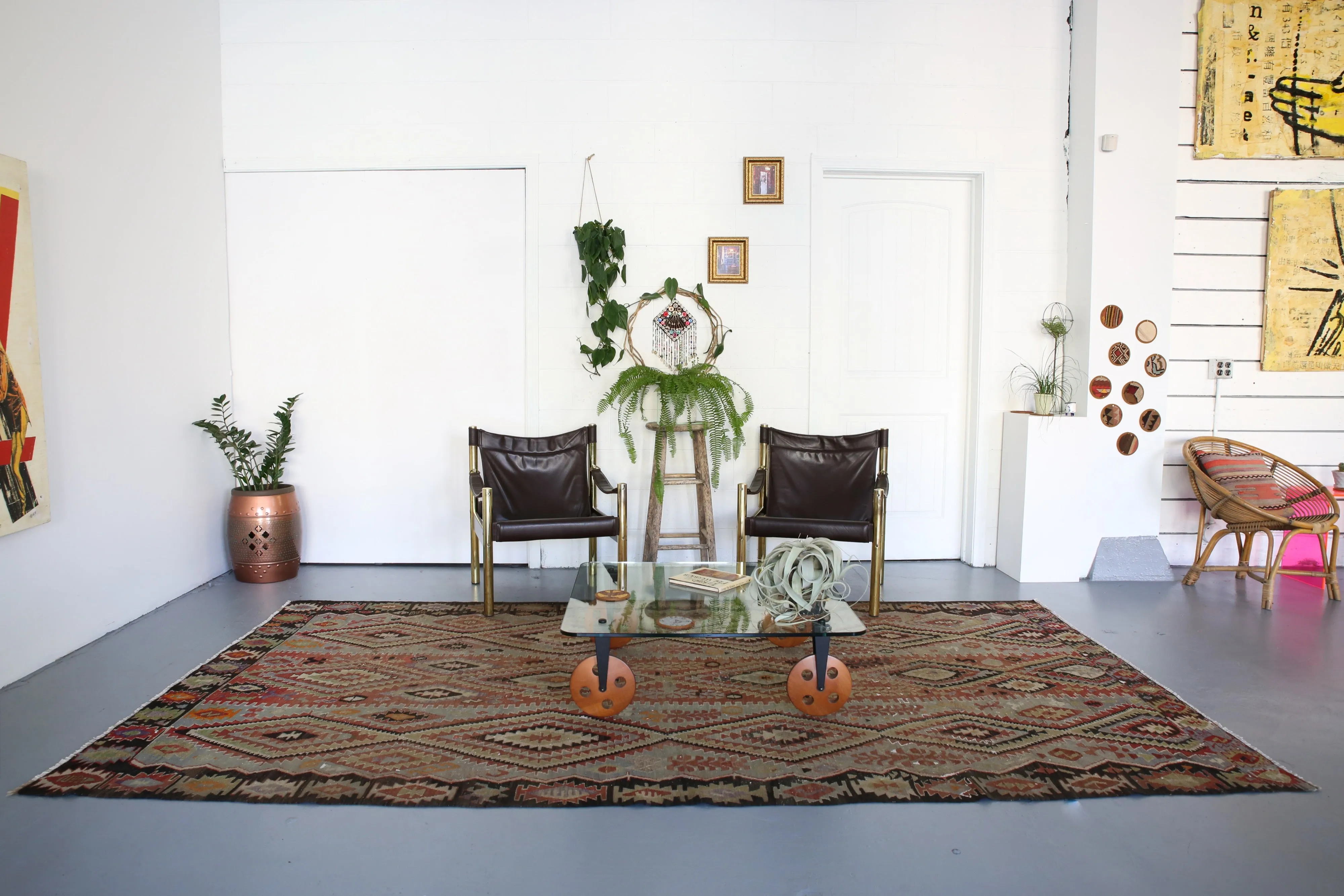 Old Turkish Oushak Esme Kilim Rug
