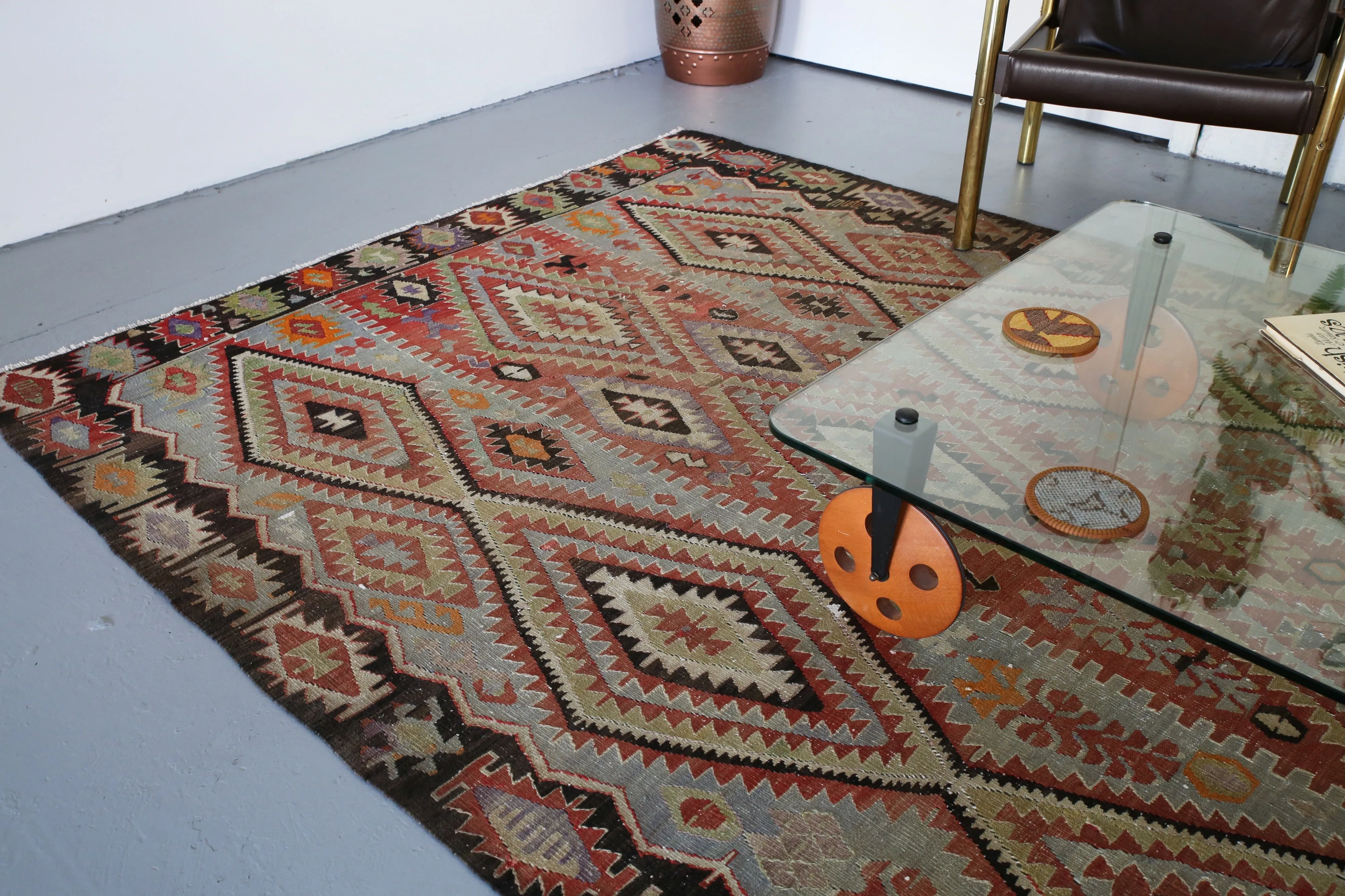 Old Turkish Oushak Esme Kilim Rug