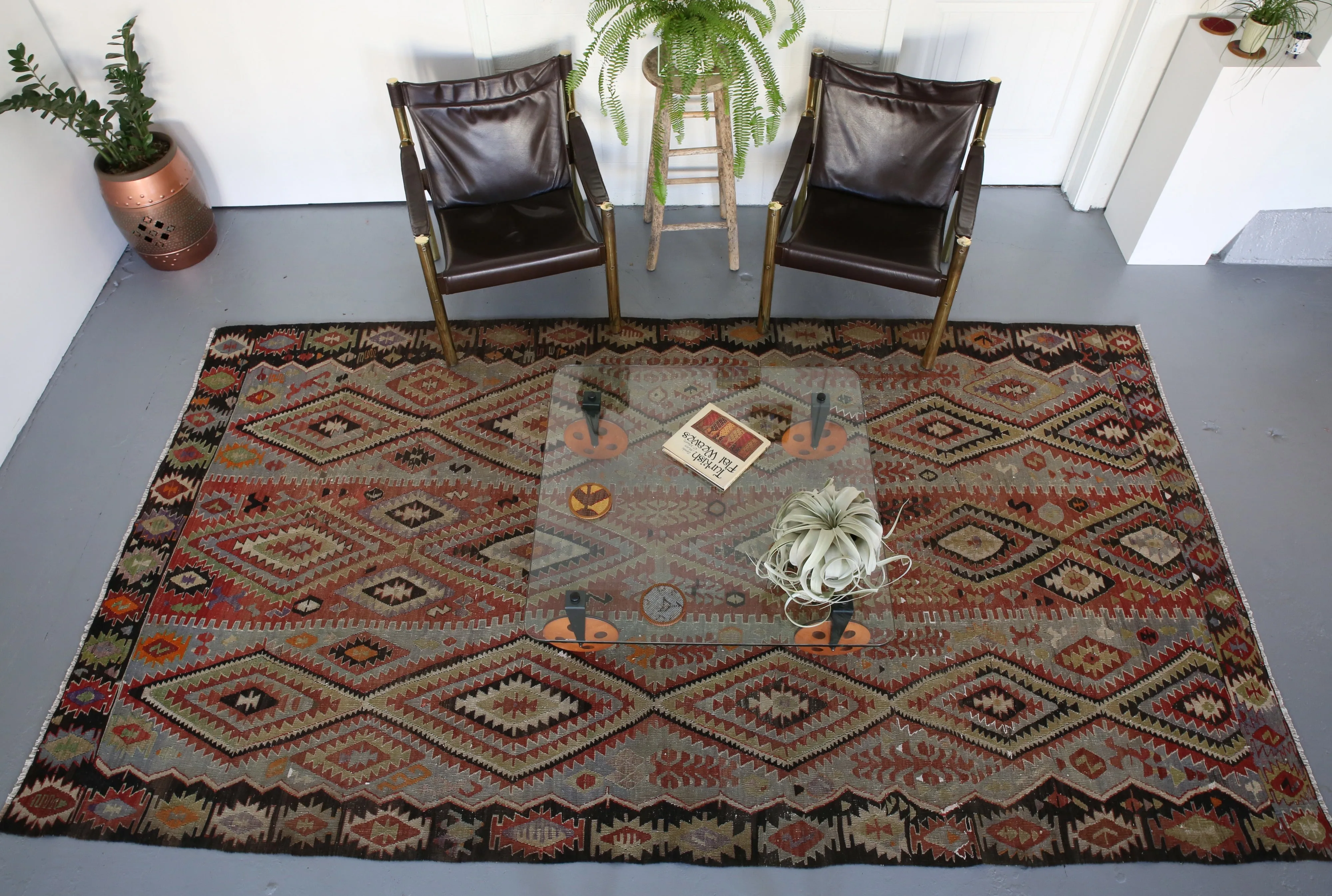 Old Turkish Oushak Esme Kilim Rug
