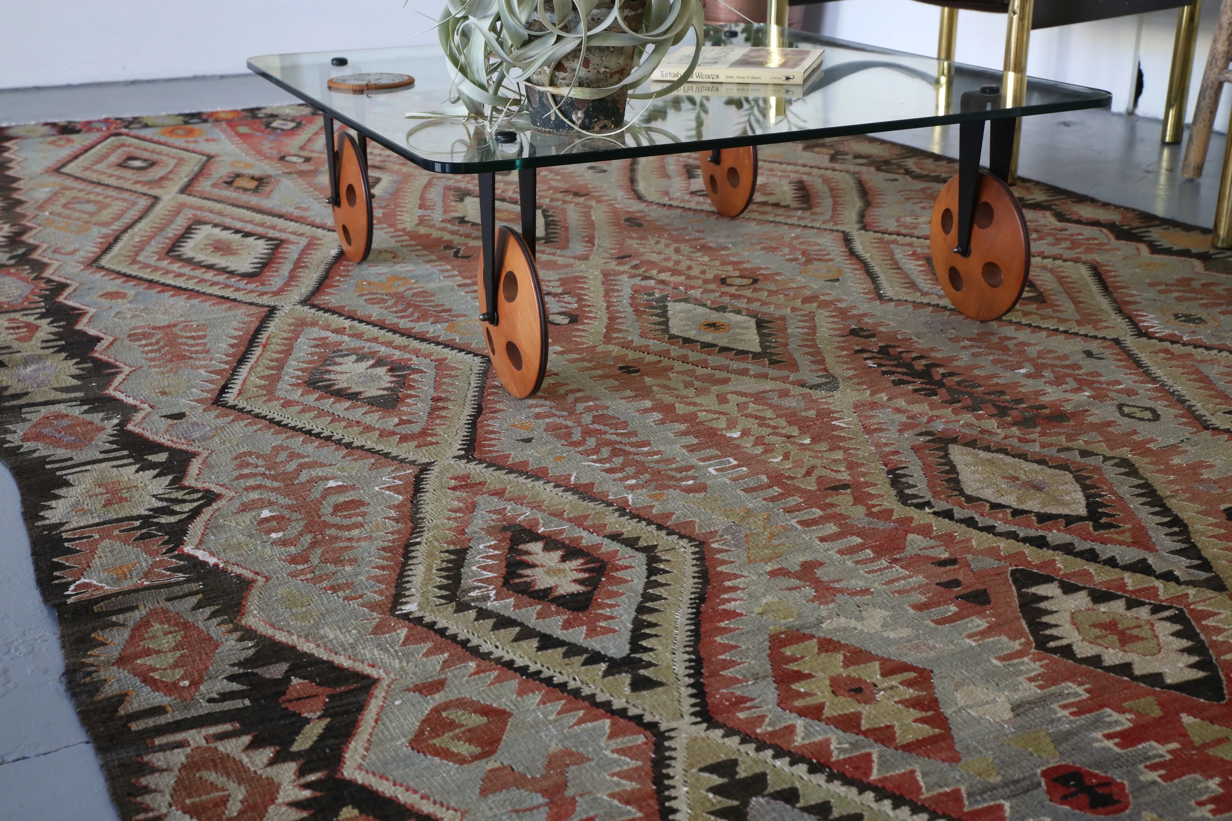 Old Turkish Oushak Esme Kilim Rug
