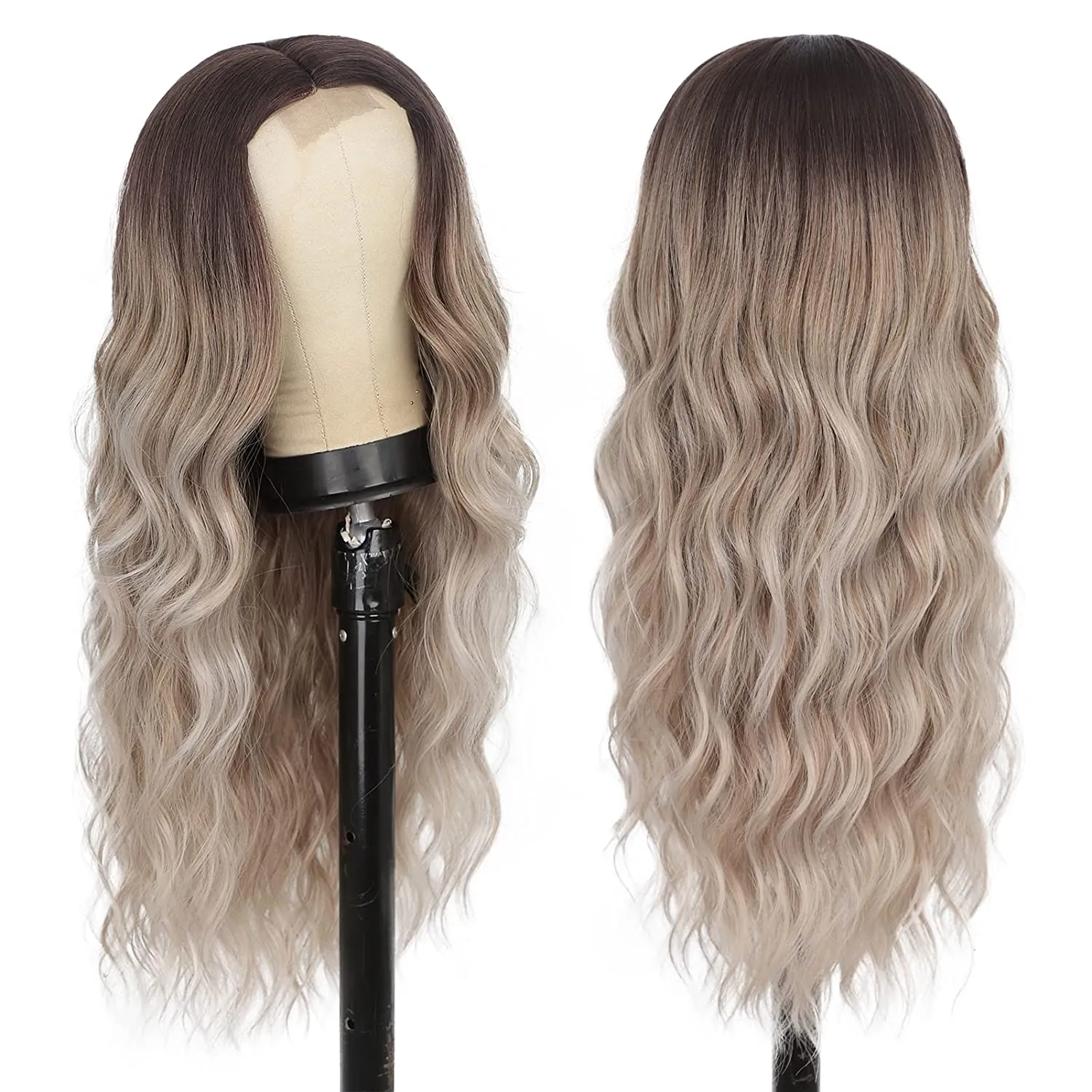 Ombre Ash Blonde Middle Part Synthetic Wigs