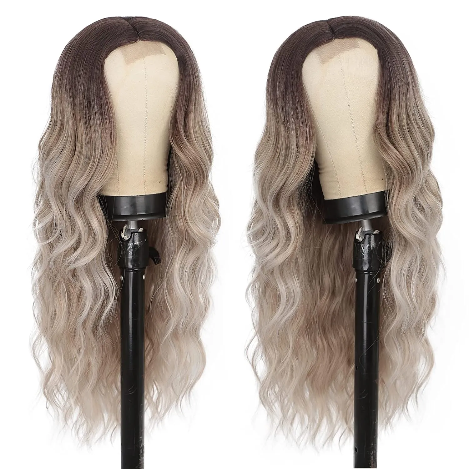 Ombre Ash Blonde Middle Part Synthetic Wigs