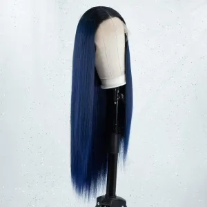 Ombre Blue Long Silky Straight Lace Front Wig