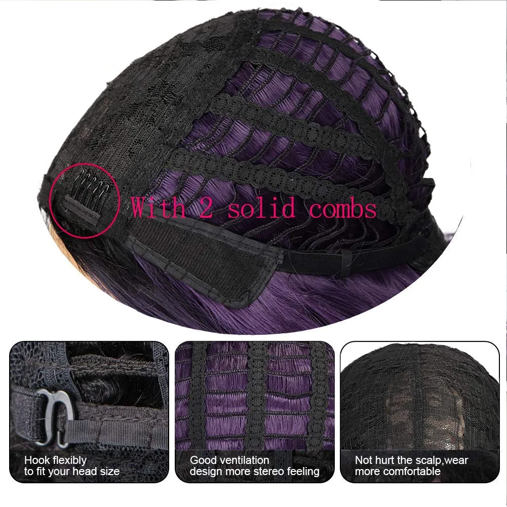 Ombre Purple Curly Wavy Hair Wigs
