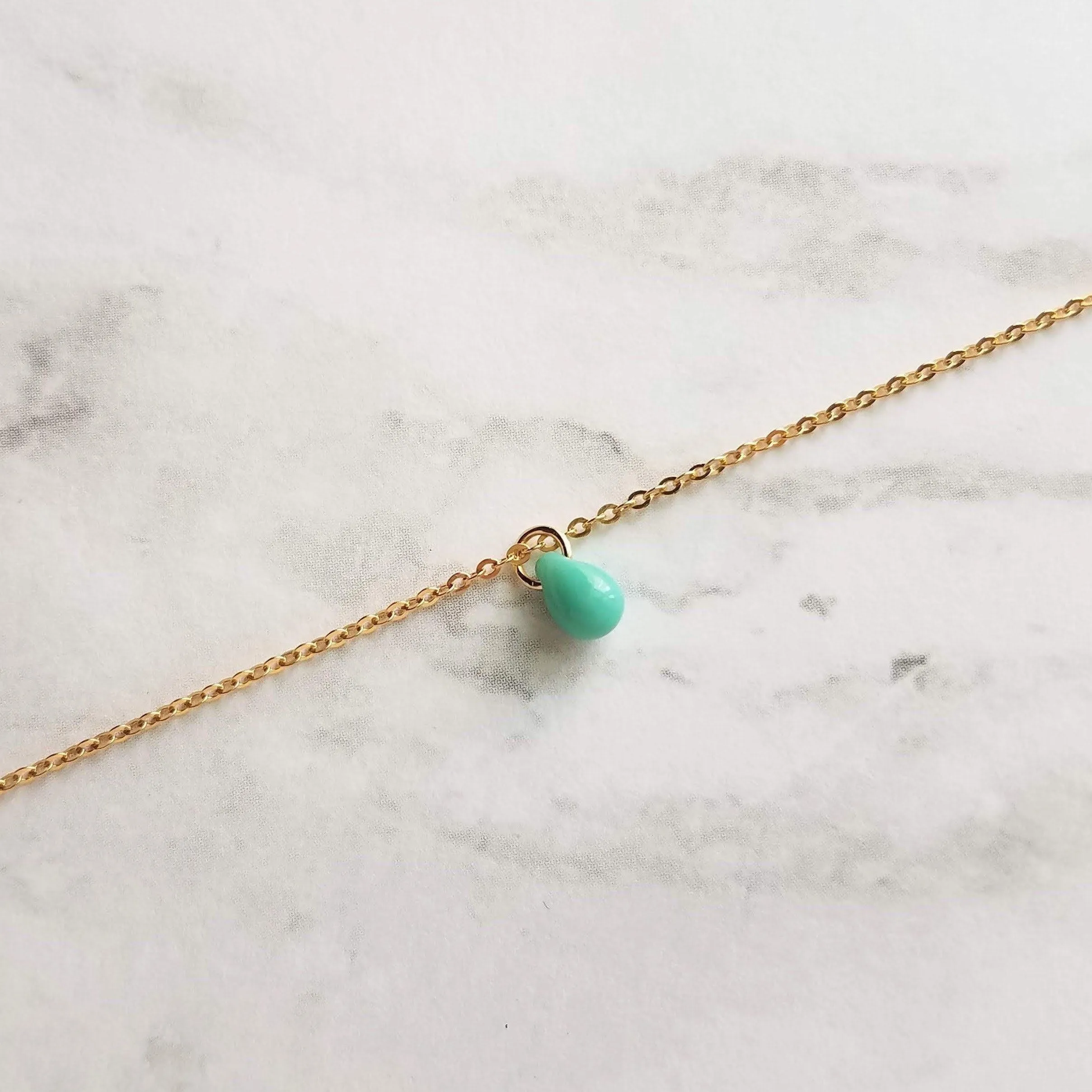 Orange Drop Necklace -  very tiny cantaloupe color glass pendant, 14K gold fill chain, delicate small little teardrop, gift for her under 30