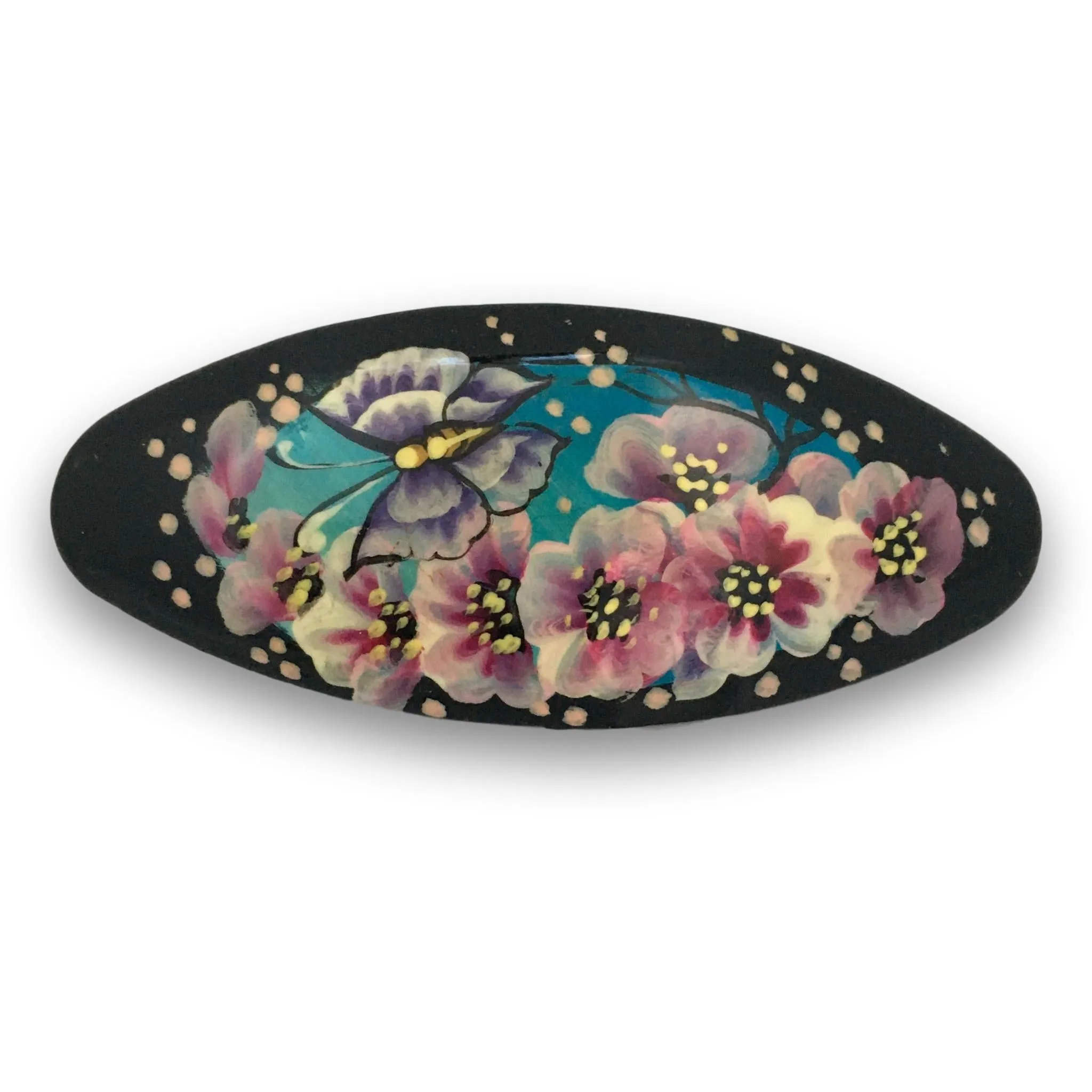 Oval Hair Barrette with Butterfly
