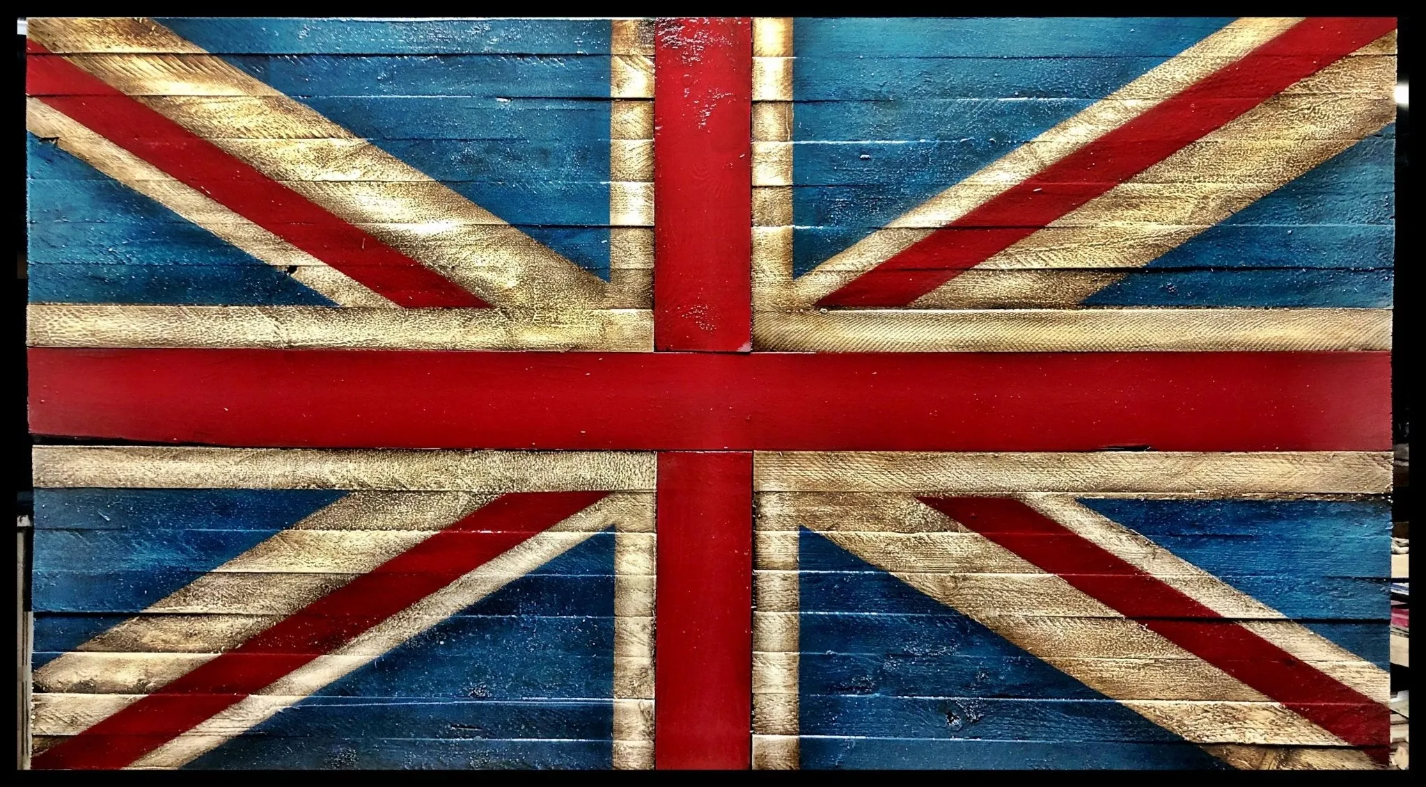 Oversized British Flag - Rustic Wood
