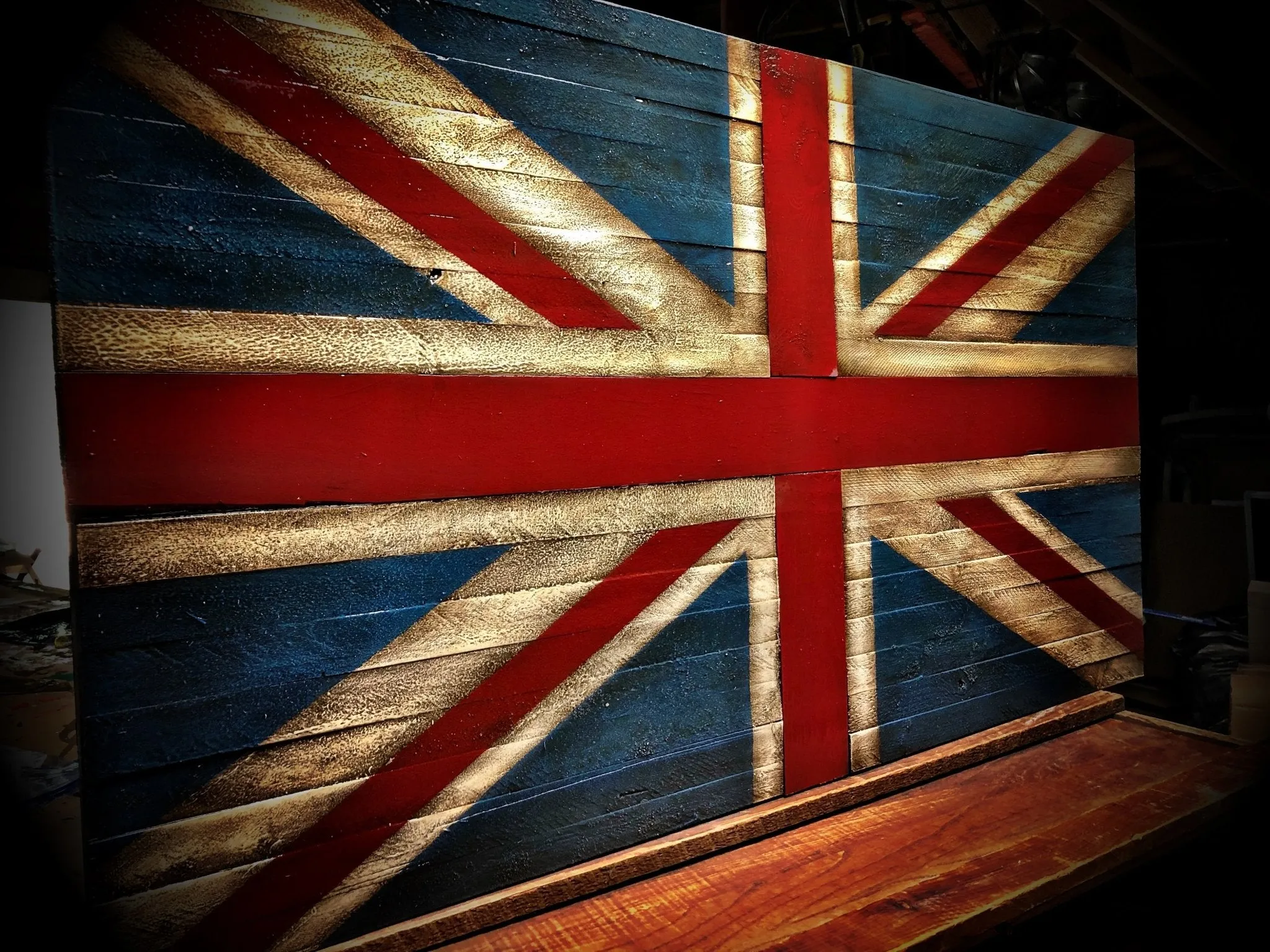 Oversized British Flag - Rustic Wood