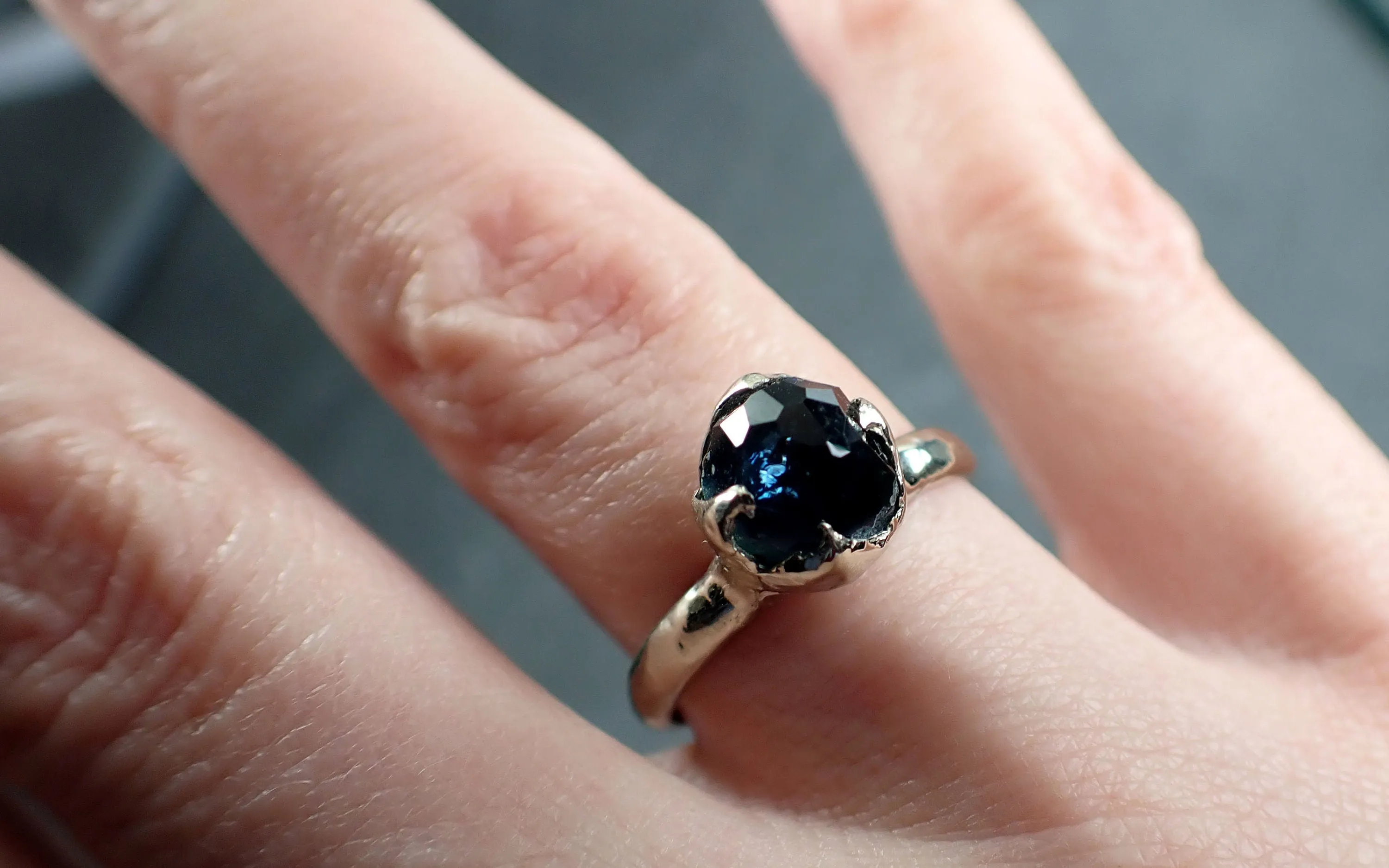 partially faceted blue sapphire solitaire white gold engagement ring wedding ring one of a kind gemstone ring 2917 Alternative Engagement