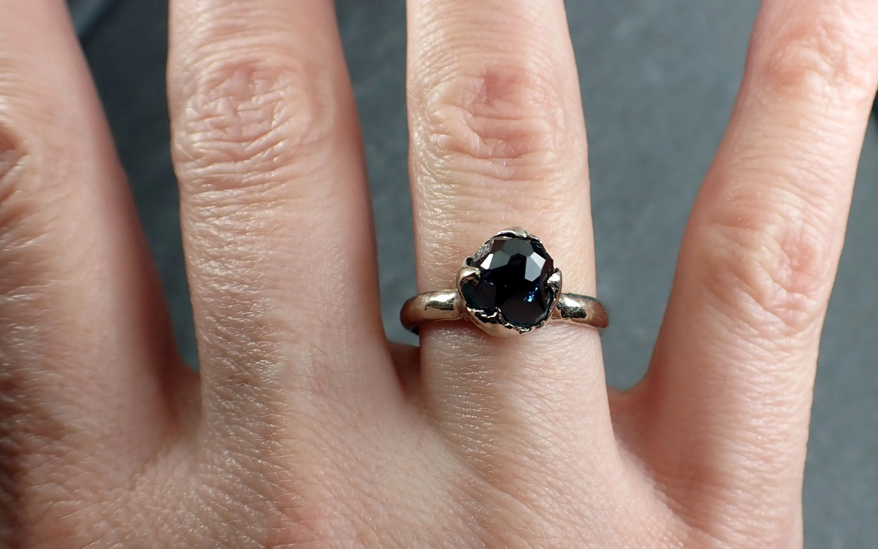 partially faceted blue sapphire solitaire white gold engagement ring wedding ring one of a kind gemstone ring 2917 Alternative Engagement