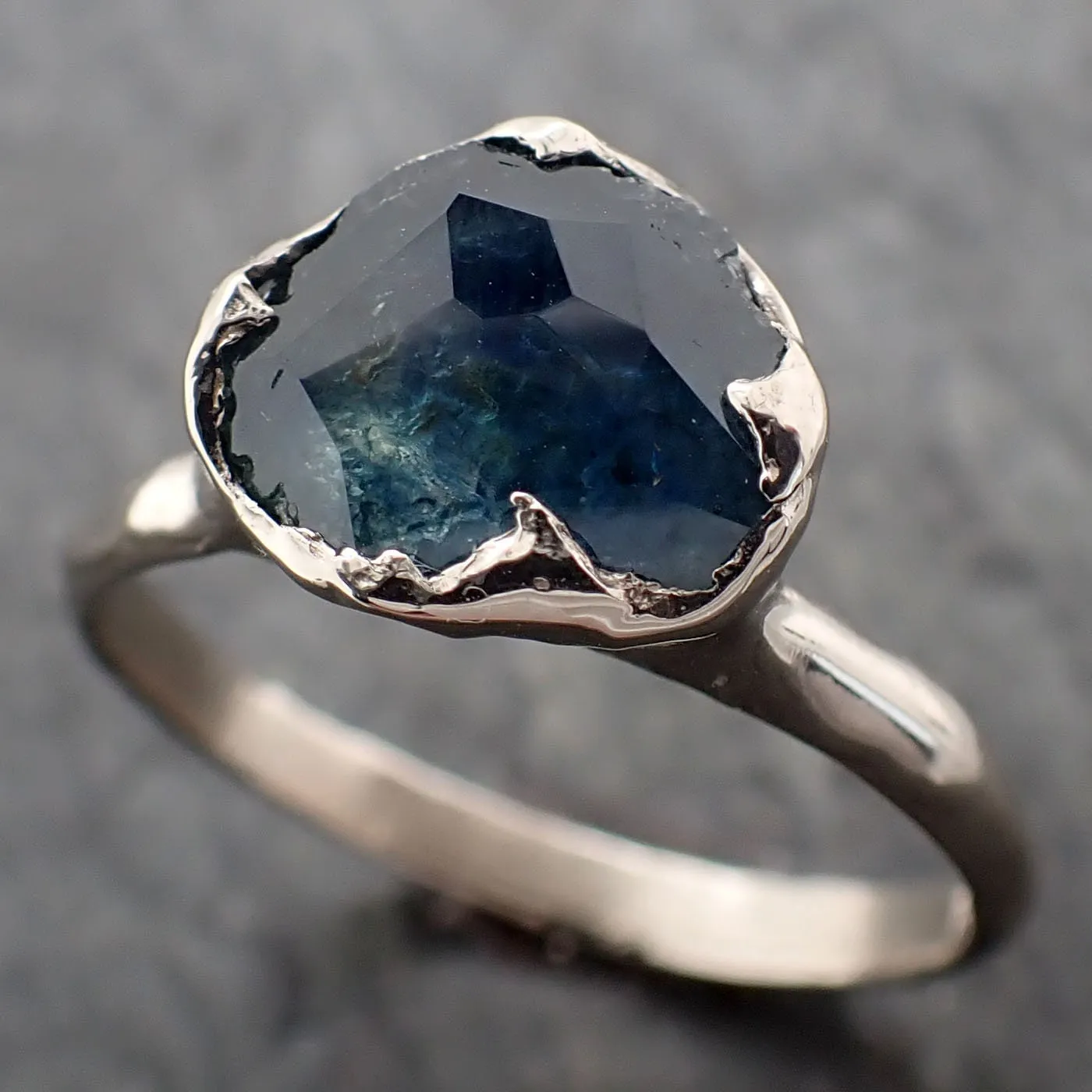 partially faceted montana sapphire solitaire 14k white gold engagement ring wedding ring custom one of a kind gemstone ring 3255 Alternative Engagement