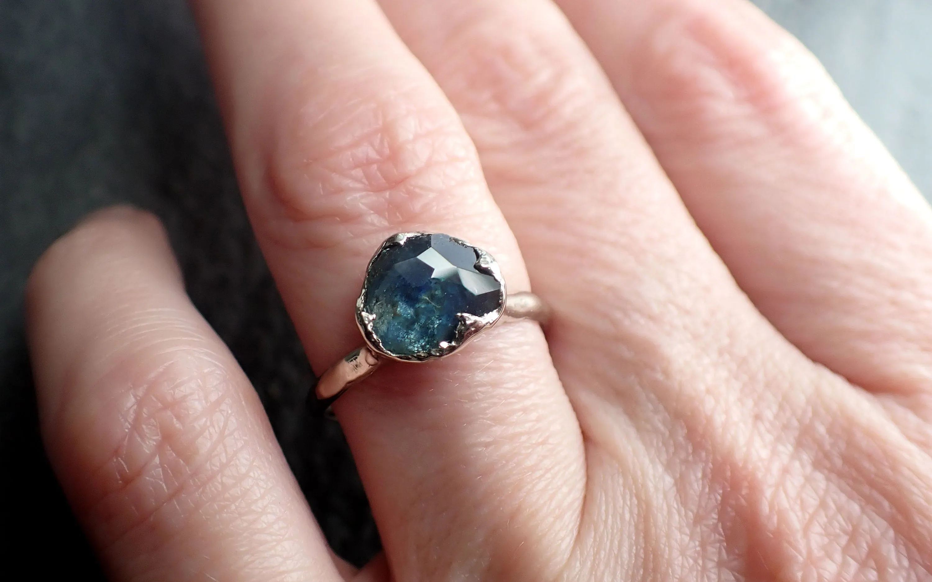 partially faceted montana sapphire solitaire 14k white gold engagement ring wedding ring custom one of a kind gemstone ring 3255 Alternative Engagement